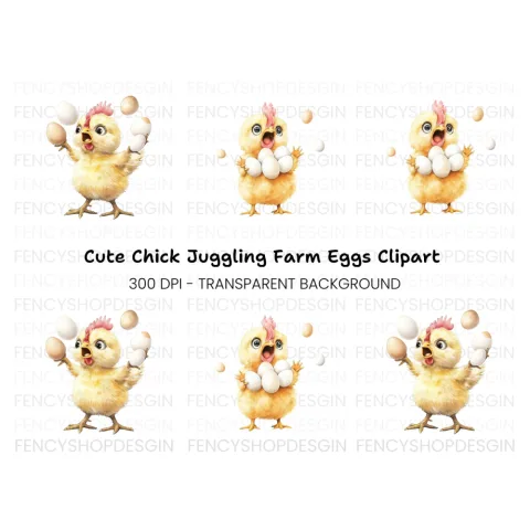 Cute Chicks with Eggs Clipart Bundle