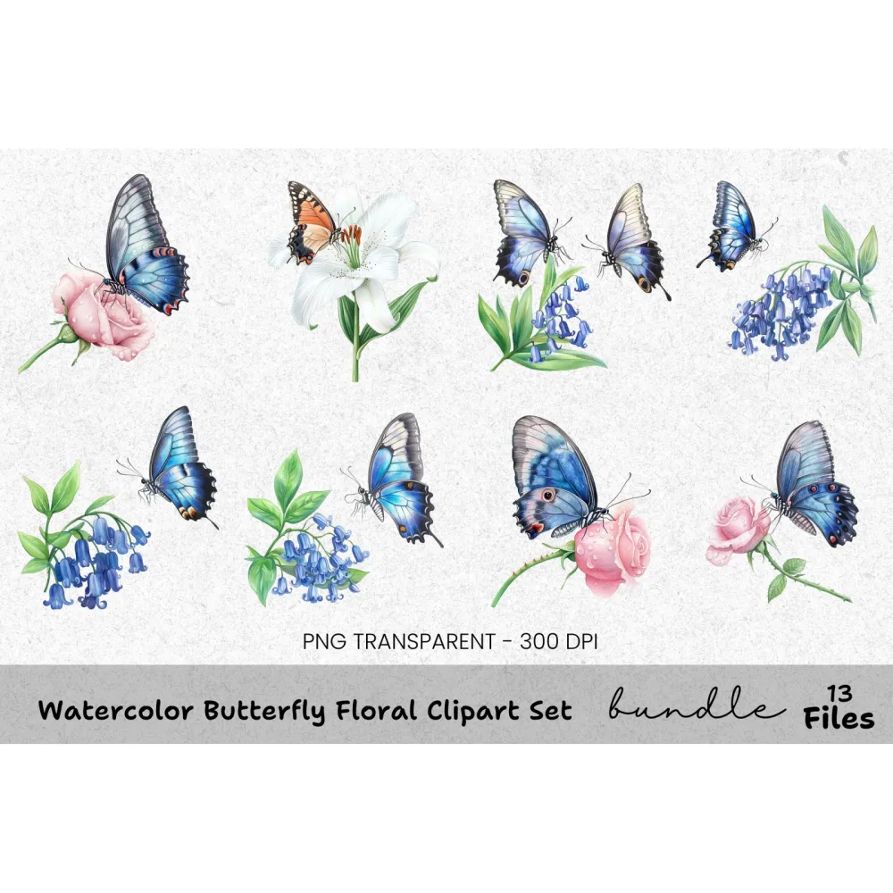 Butterfly Floral Clipart Bundle