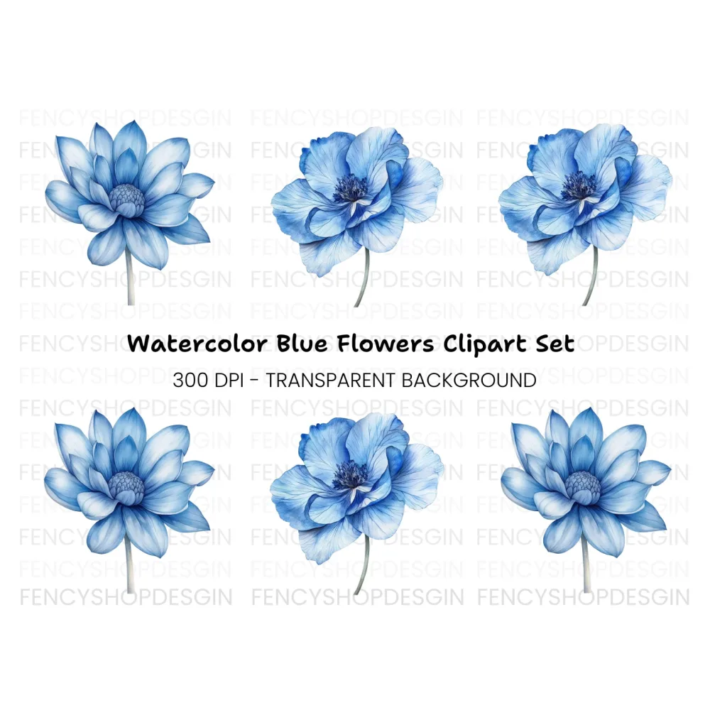 Stunning Blue Dahlia and Poppy Clipart Bundle
