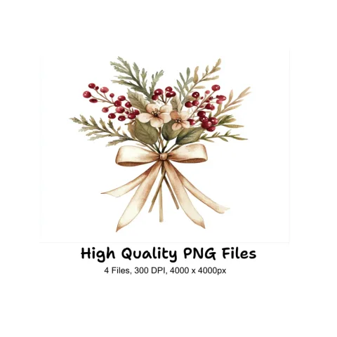 Christmas Floral Bouquets Clipart Bundle