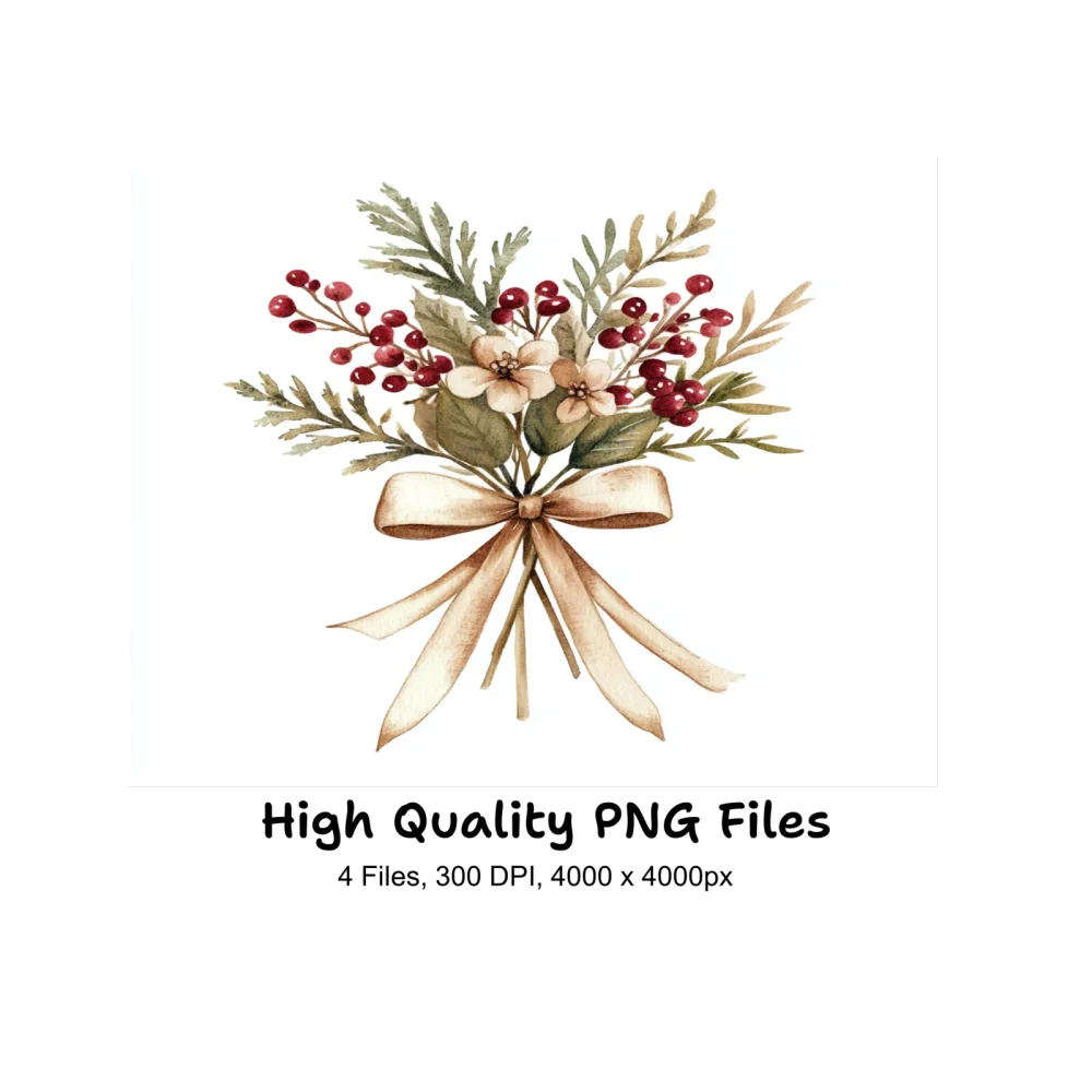 Christmas Floral Bouquets Clipart Bundle