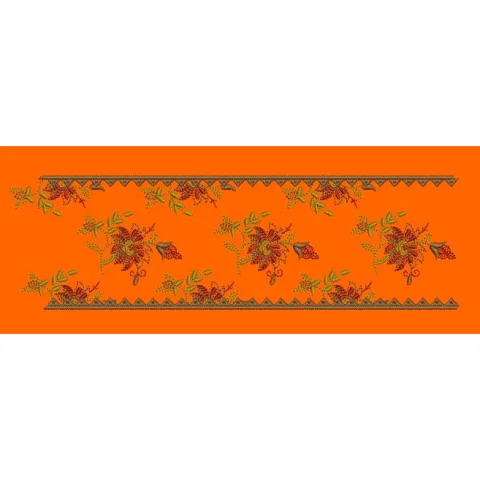Floral Jacquard Border Orange Background Flower Embroidery Design