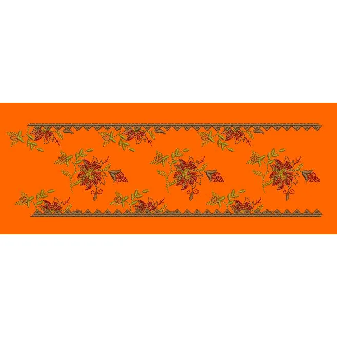 Floral Jacquard Border Orange Background Flower Embroidery Design