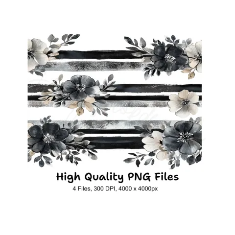 Monochrome Floral Stripes Clipart Bundle