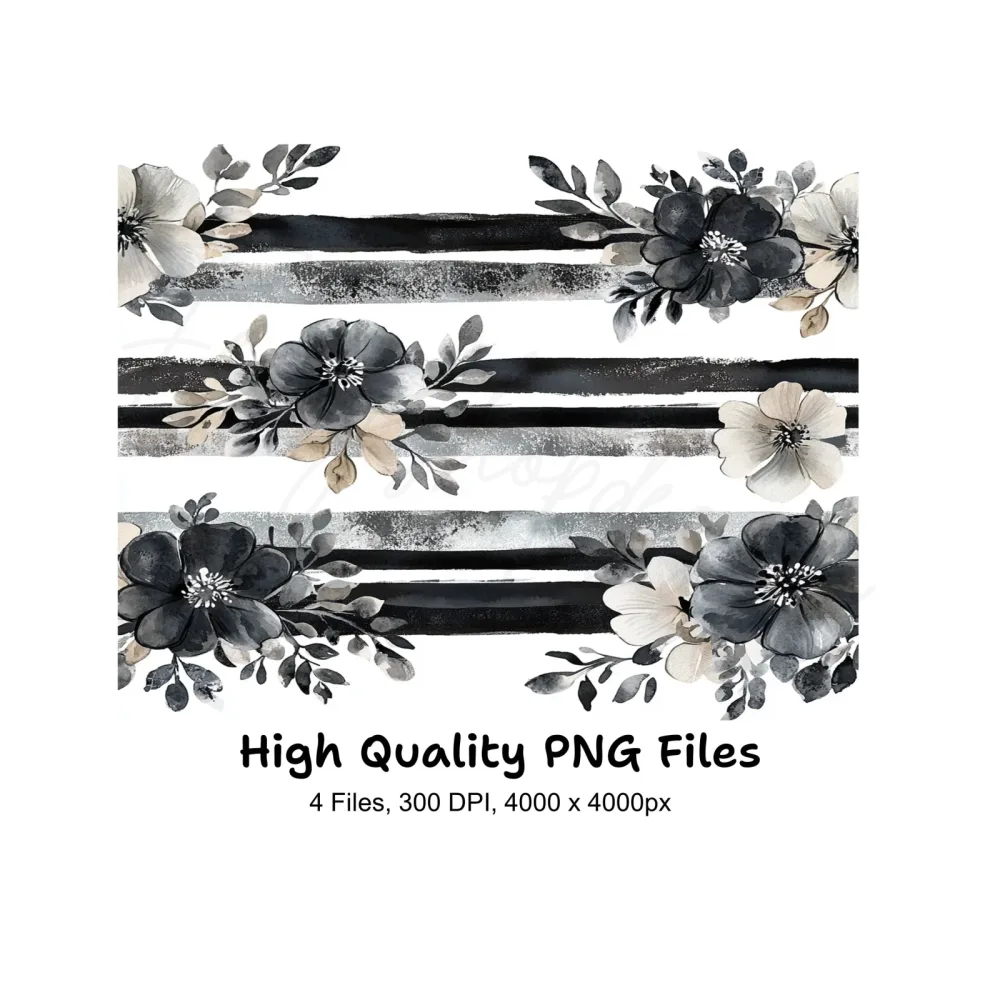 Monochrome Floral Stripes Clipart Bundle