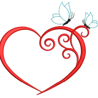 Heart With Butterfly Embroidery Design