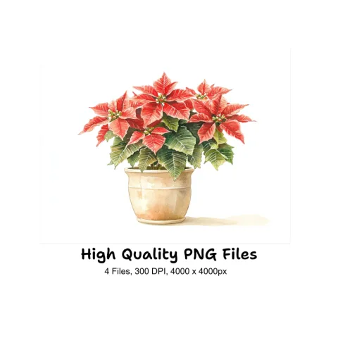 Potted Poinsettia Clipart Bundle
