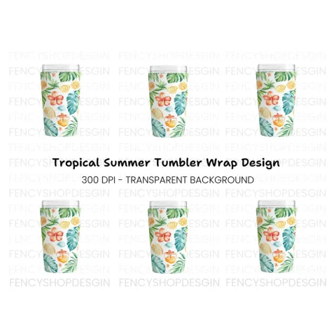 Tropical Fruit and Leaf Tumbler Clipart Bundle