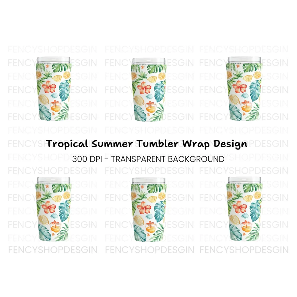 Tropical Fruit and Leaf Tumbler Clipart Bundle