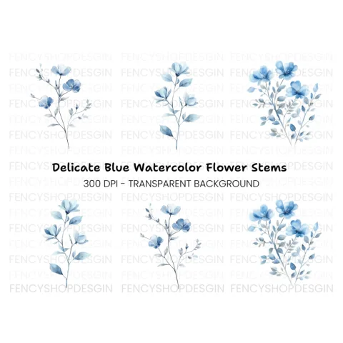 Elegant Blue Floral Clipart Bundle
