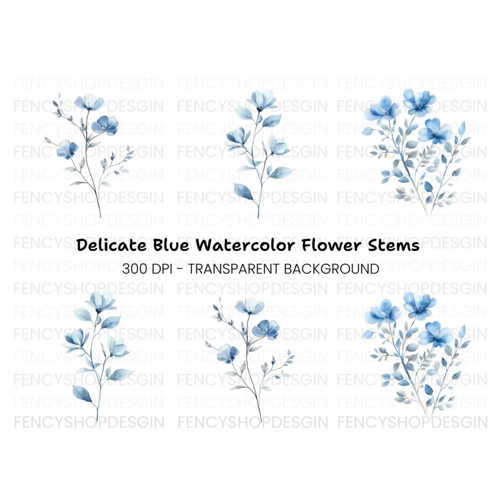 Elegant Blue Floral Clipart Bundle