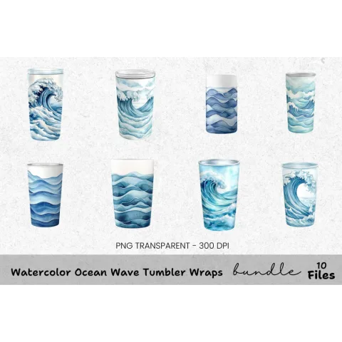 Ocean Wave Tumbler Clipart Bundle