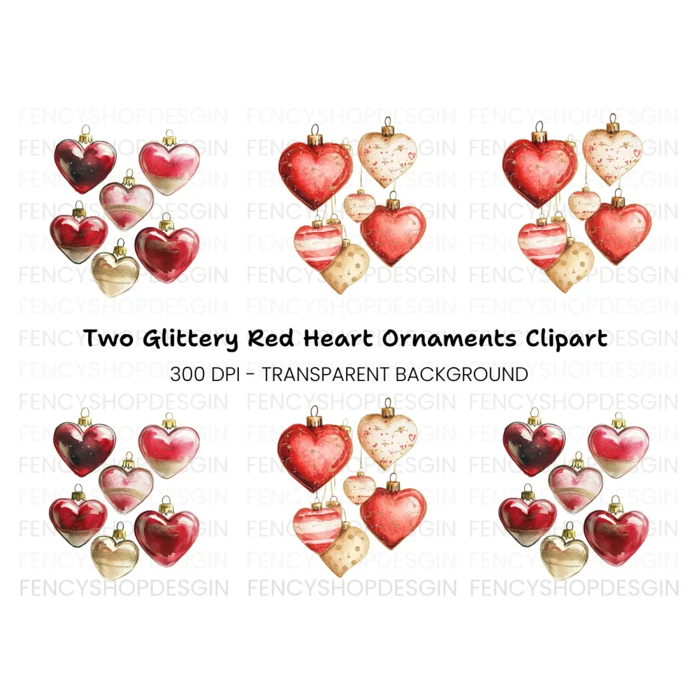 Heart Shaped Holiday Ornament Clipart Bundle