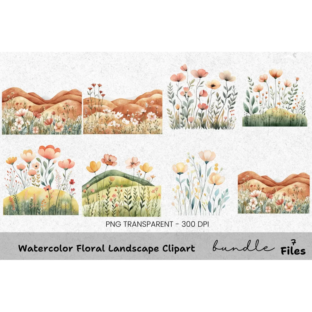 Floral Landscape Clipart Bundle
