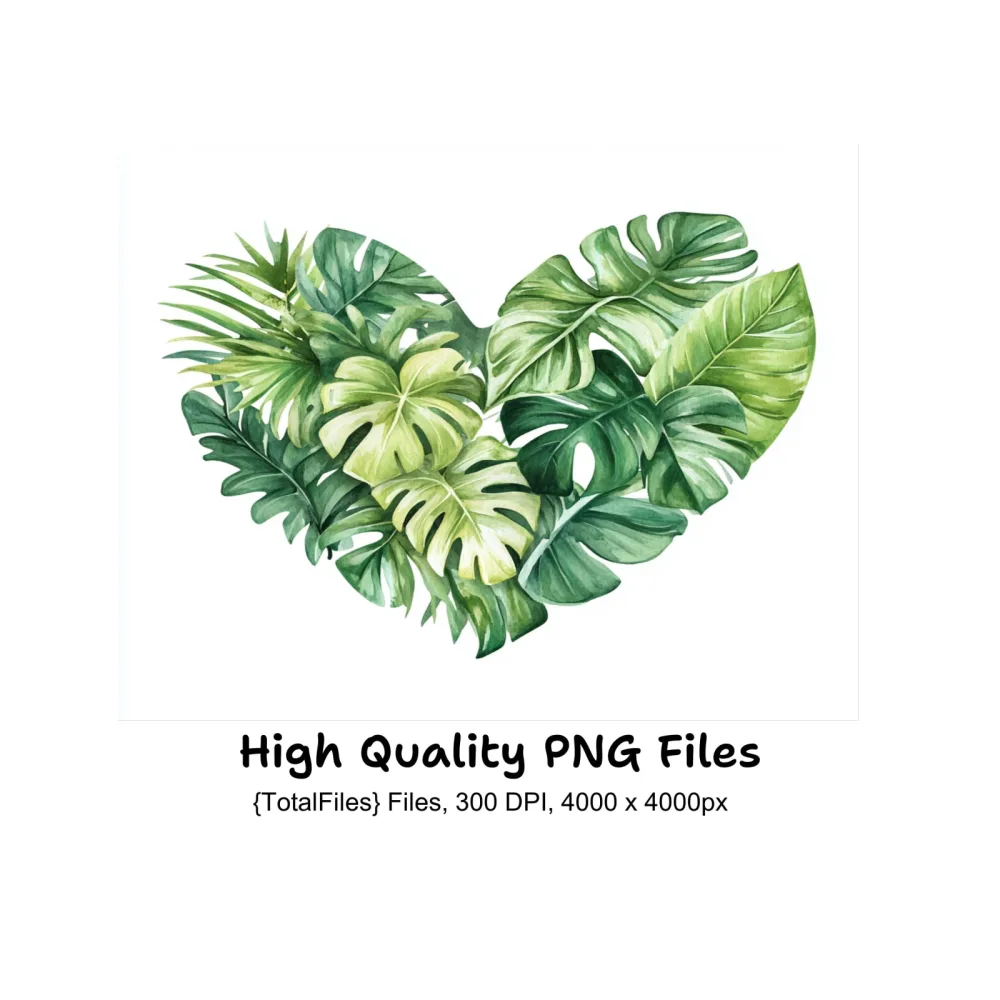 Tropical Leaf Heart Clipart Bundle