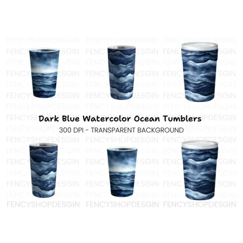 Dark Blue Ocean Waves Tumbler Clipart Bundle