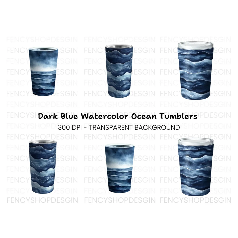 Dark Blue Ocean Waves Tumbler Clipart Bundle