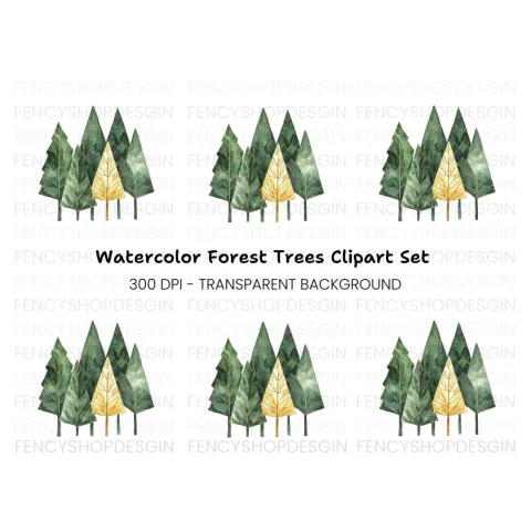 Geometric Gold and Green Forest Clipart Bundle