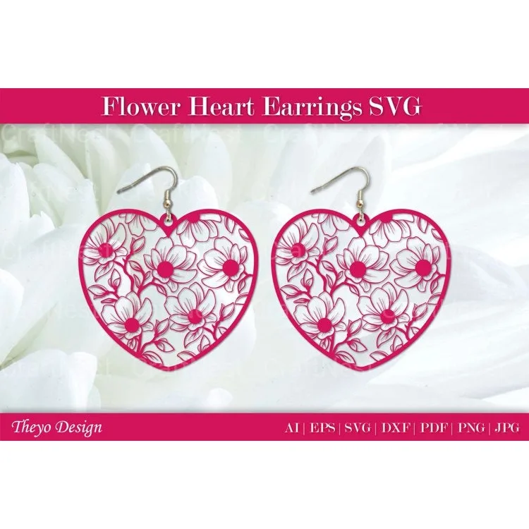 Flower Heart Earrings SVG Bundle