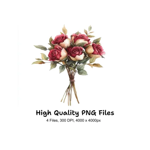 Elegant Red and White Rose Bouquets Clipart Bundle