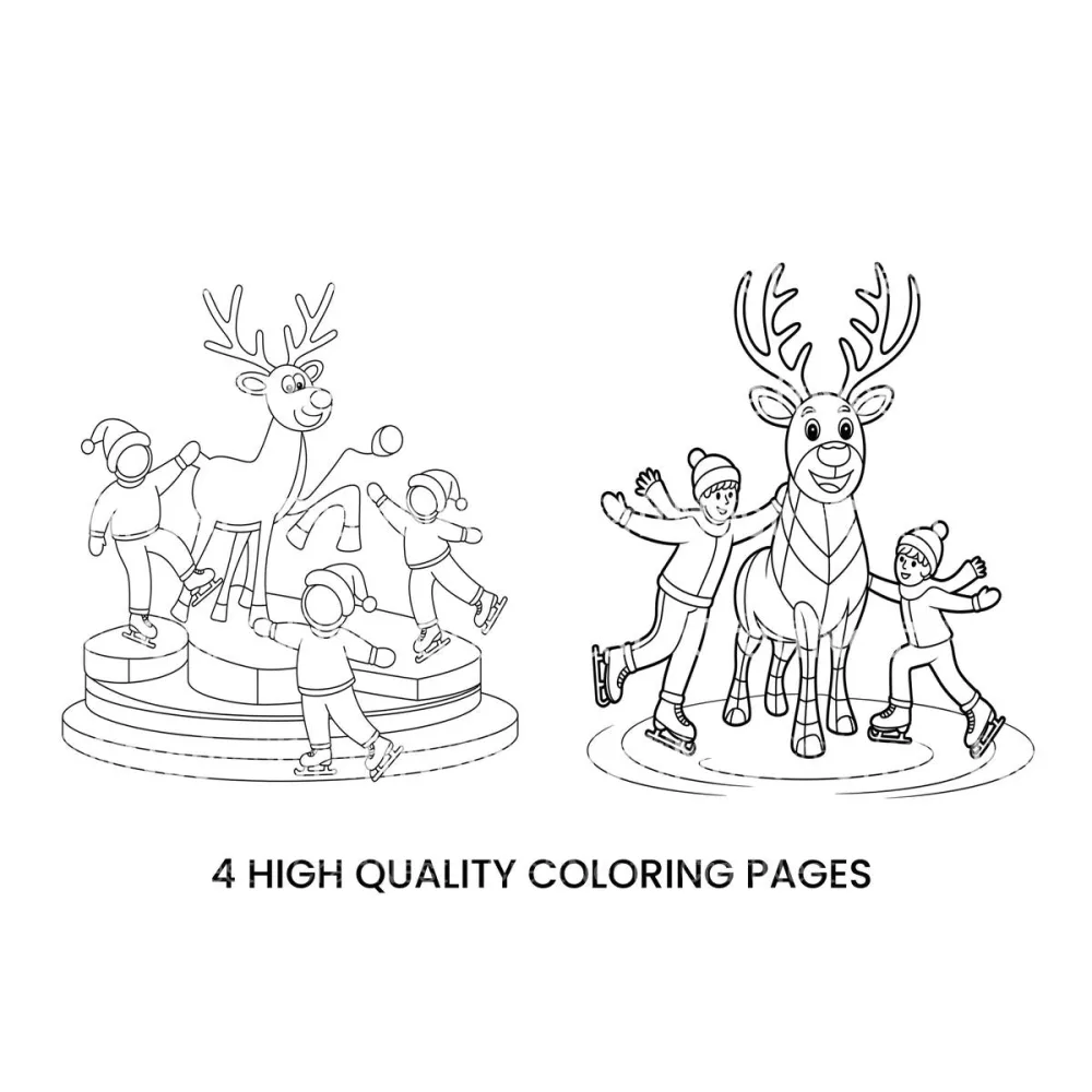 Reindeer Kids Ice Skating Coloring Books