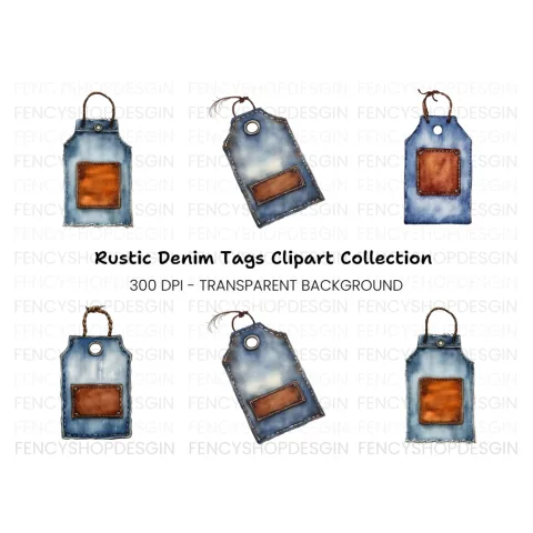 Denim Leather Tags Clipart Bundle