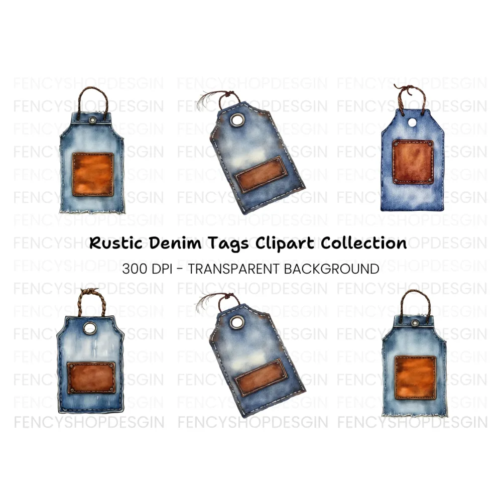 Denim Leather Tags Clipart Bundle