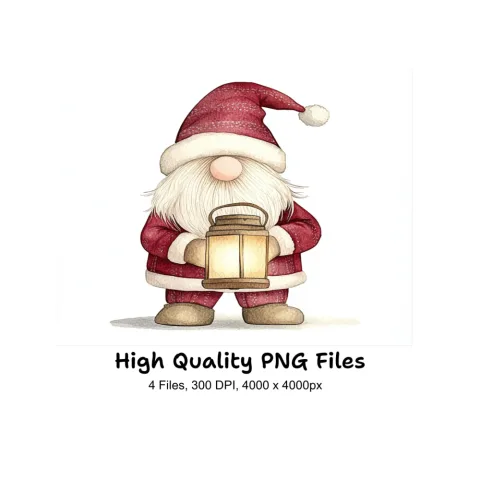 Christmas Gnome with Lanterns Clipart Bundle