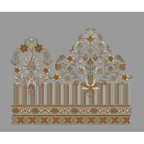 Autumnal Striped Floral Embroidery Design