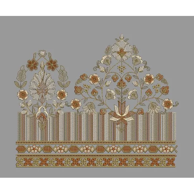 Autumnal Striped Floral Embroidery Design