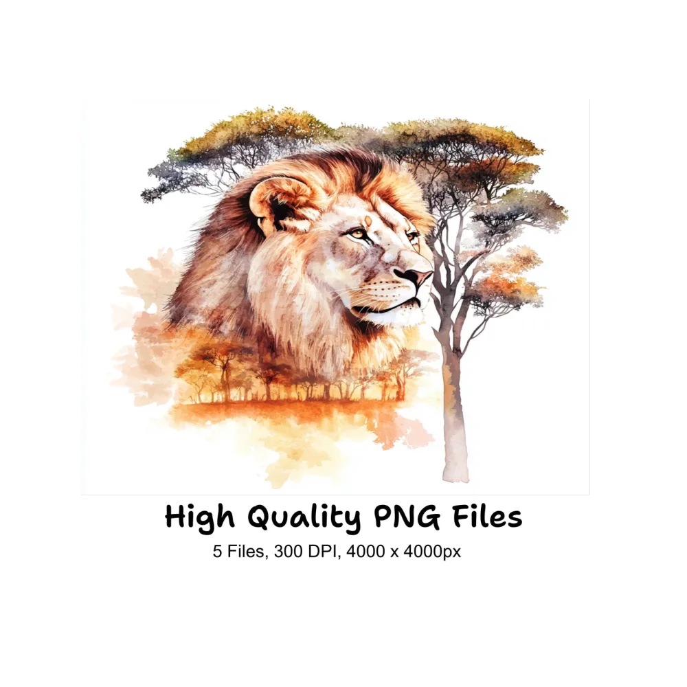 Lion and Acacia Tree Clipart Bundle