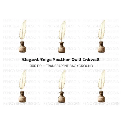 Elegant White Feather Quill Inkwell Clipart Bundle