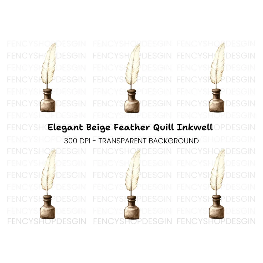 Elegant White Feather Quill Inkwell Clipart Bundle