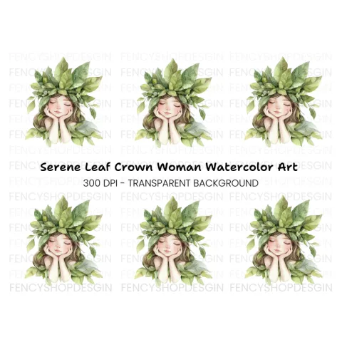 Nature Embrace Green Leaf Girl Clipart Bundle