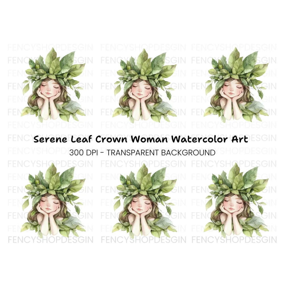 Nature Embrace Green Leaf Girl Clipart Bundle