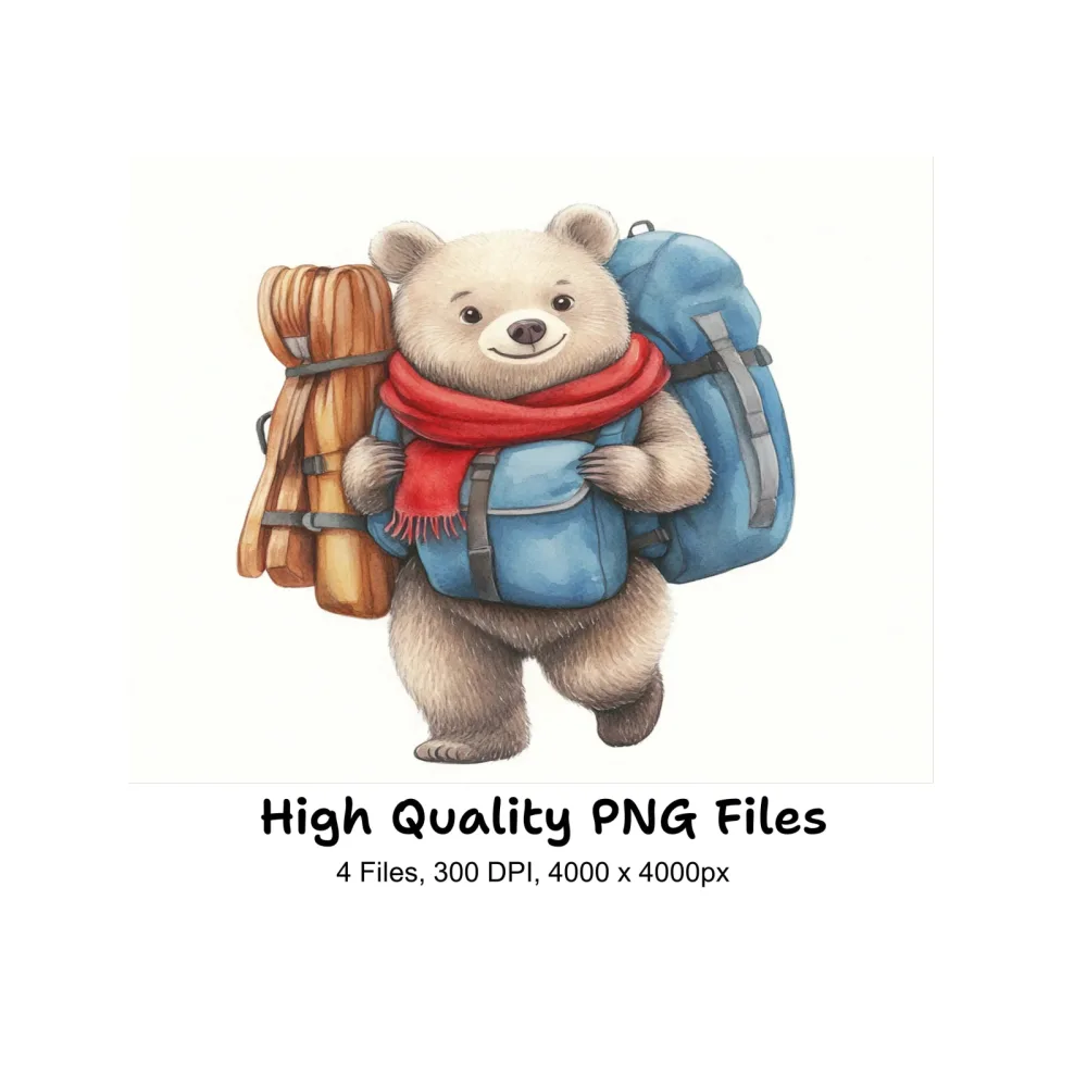 Cute Bear Backpacking Clipart Bundle