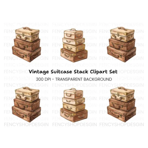 Brown Vintage Luggage Clipart Bundle