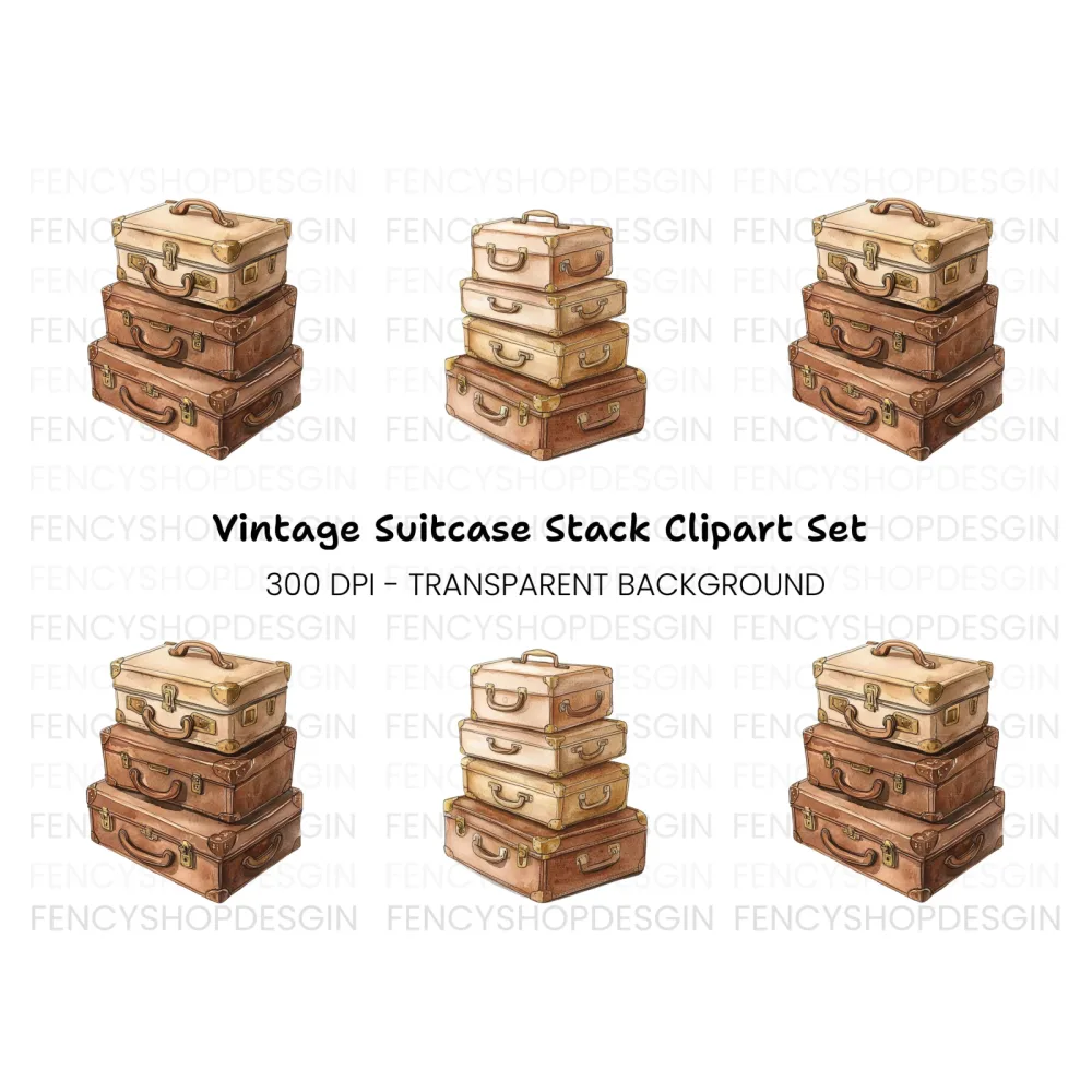 Brown Vintage Luggage Clipart Bundle