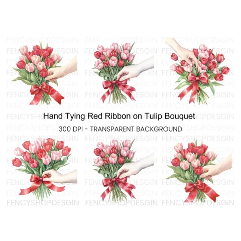 Hand Tying Tulip Bouquet Clipart Bundle