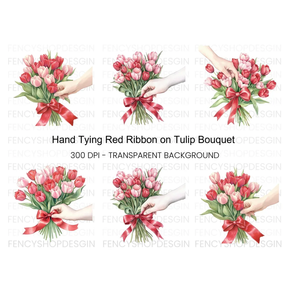 Hand Tying Tulip Bouquet Clipart Bundle