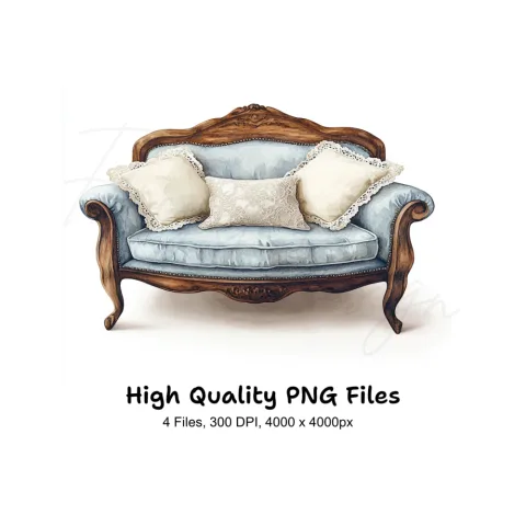 Shabby Chic Blue Armchair Clipart Bundle