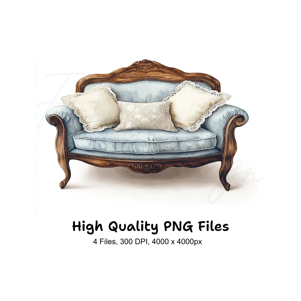 Shabby Chic Blue Armchair Clipart Bundle
