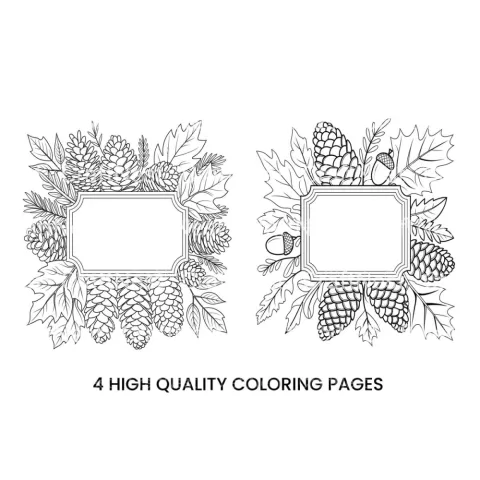 Pine Cone Leaf Frame Coloring Books