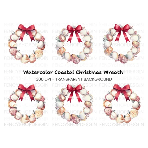 Seashell Christmas Wreath Clipart Bundle