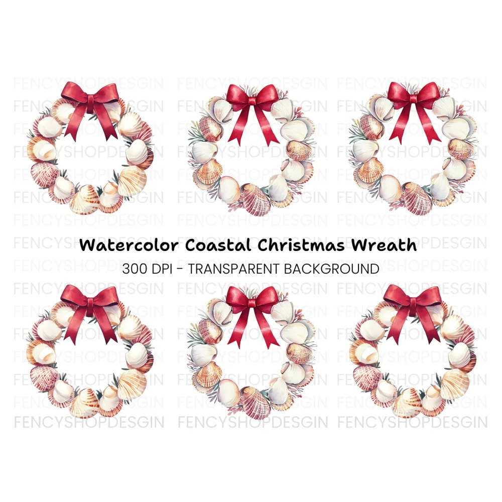 Seashell Christmas Wreath Clipart Bundle