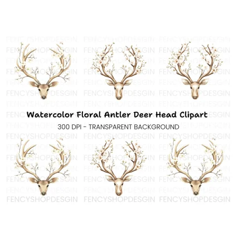 Deer Antlers with Flowers Clipart Bundle