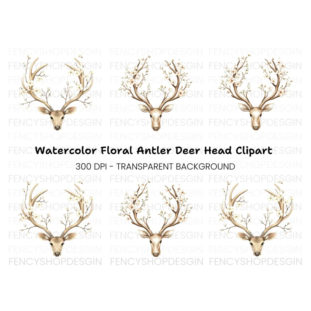 Deer Antlers with Flowers Clipart Bundle