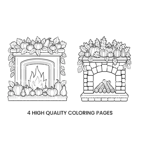 Autumn Fireplace Pumpkin Coloring Books