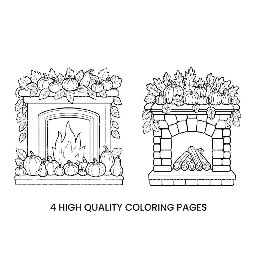 Autumn Fireplace Pumpkin Coloring Books