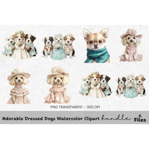 Adorable Dressed Dogs Clipart Bundle
